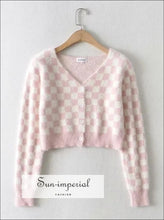 Check Plaid Crop Knit Cardigan - Sun Imperial (photo 7)