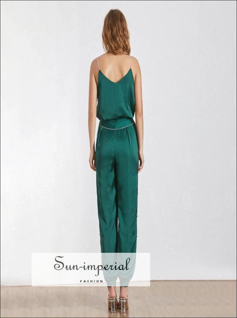 Christine Jumpsuit - Diamond Strap Green and Black Solid Jumpsuit