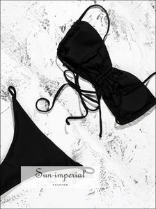 Cinched Bralette Bikini Swimsuit - Black