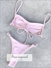 Cinched Bralette Bikini Swimsuit - Pink