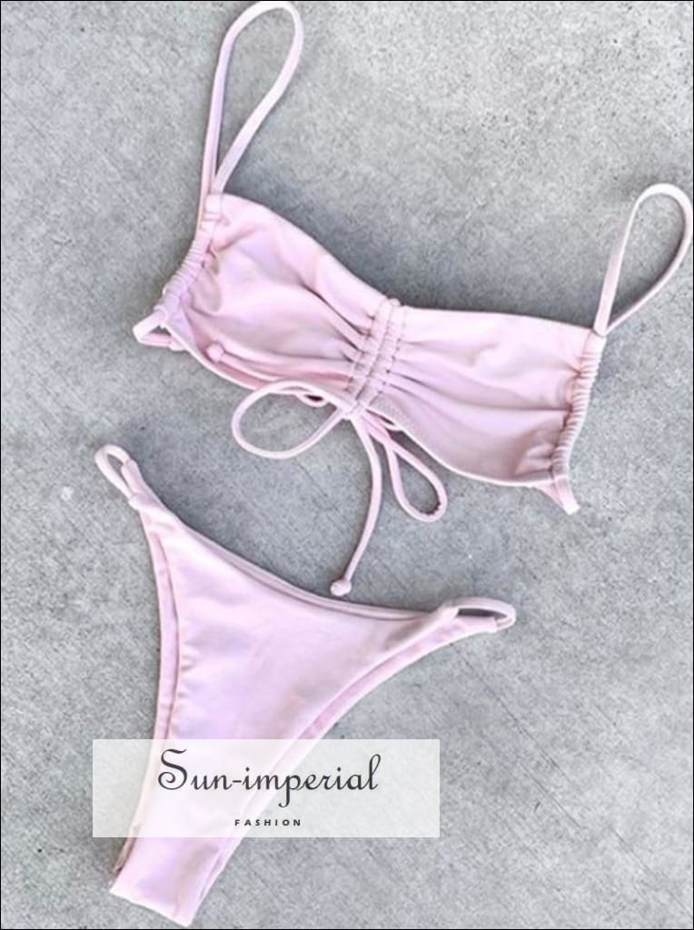 Cinched Bralette Bikini Swimsuit - Pink