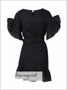 Clara Dress - Casual Ruffles Women O Neck Short Sleeve High Waist Lace up Asymmetrical Mini Casual, dress, high neck, quality Sun-Imperial 