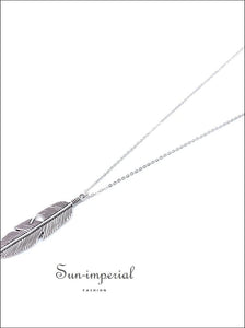 Classic Feather Pendant Necklace Long Chain Statement for Women SUN-IMPERIAL United States
