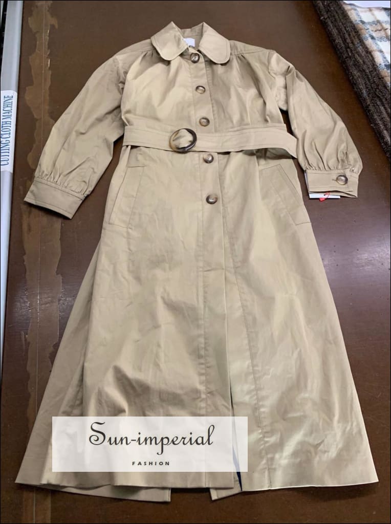 Classic Khaki Women Trench Coat Long Sleeve Slim Single-breasted Lady Midi Jacket SUN-IMPERIAL United States