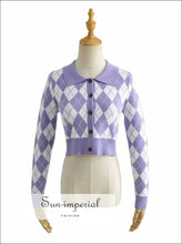 Collared Fitted Crop Argyle Cardigan - Sun Imperial (photo 10)