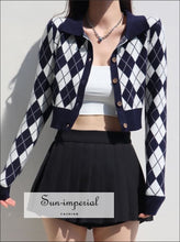 Collared Fitted Crop Argyle Cardigan - Sun Imperial (photo 1)