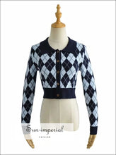 Collared Fitted Crop Argyle Cardigan - Sun Imperial (photo 2)
