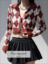 Collared Fitted Crop Argyle Cardigan - Sun Imperial (photo 3)