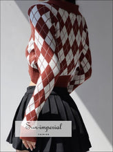 Collared Fitted Crop Argyle Cardigan - Sun Imperial (photo 4)