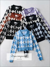 Collared Fitted Crop Argyle Cardigan - Sun Imperial (photo 5)