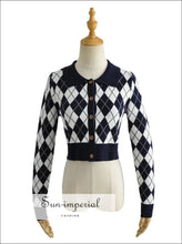 Collared Fitted Crop Argyle Cardigan - Sun Imperial (photo 6)