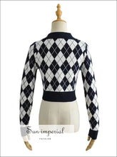 Collared Fitted Crop Argyle Cardigan - Sun Imperial (photo 7)