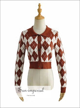 Collared Fitted Crop Argyle Cardigan - Sun Imperial (photo 8)