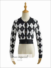 Collared Fitted Crop Argyle Cardigan - Sun Imperial (photo 9)