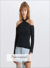 Colombes top - off Shoulder Halter Kintted Sweaters Women Long Sleeve Knitting Sweater top