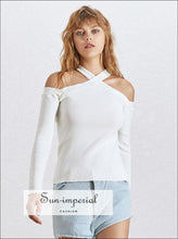 Colombes top - off Shoulder Halter Kintted Sweaters Women Long Sleeve Knitting Sweater top