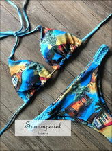 Color Block Hot Pink Blue Brown Bikini Set Women’s Swimming Suit Halter Drawstring Bathing bikini, color block bikini SUN-IMPERIAL United 