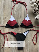Color Block Hot Pink Blue Brown Bikini Set Women’s Swimming Suit Halter Drawstring Bathing bikini, color block bikini SUN-IMPERIAL United 
