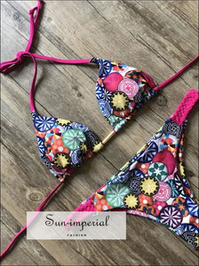 Color Block Hot Pink Blue Brown Bikini Set Women’s Swimming Suit Halter Drawstring Bathing bikini, color block bikini SUN-IMPERIAL United 