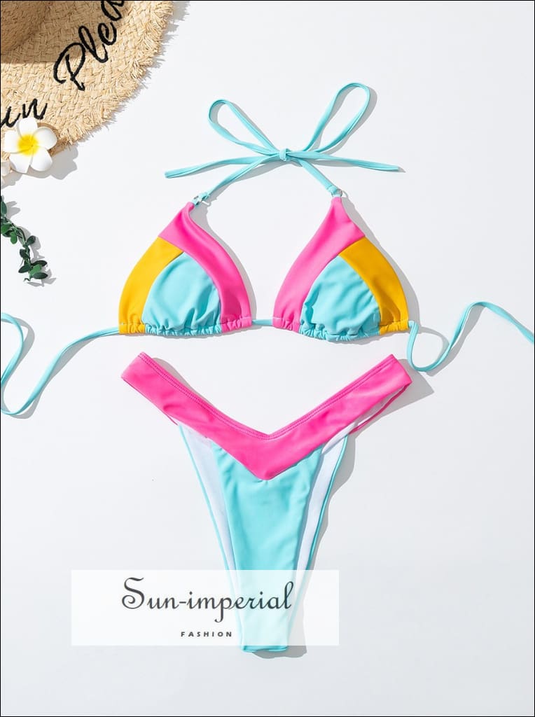 Pink and blue bathing suit top
