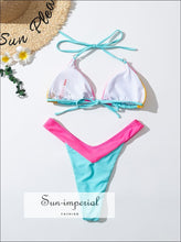 Color Block Pink Blue Yellow Bikini Set Women’s Swimming Suit Halter Drawstring Bathing bikini, color block bikini SUN-IMPERIAL United 