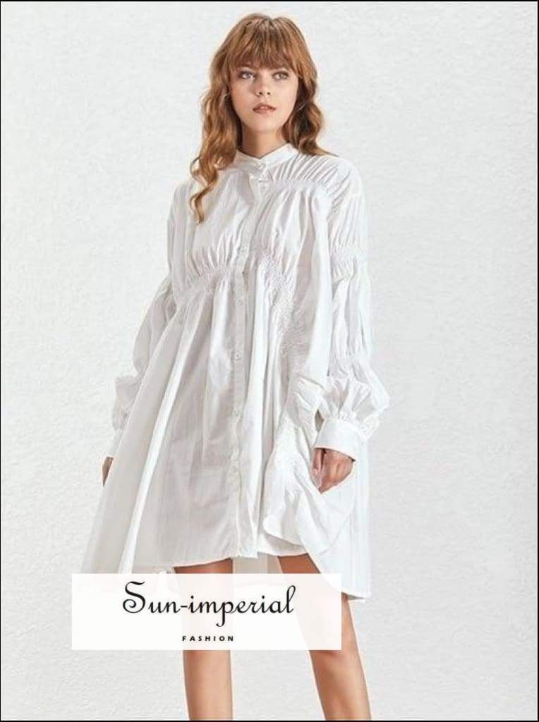 long sleeve white smock dress Sun-imperial