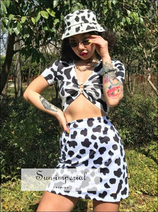 Sun-imperial Cow Print Two Piece Skirt Set T Crop top and 2 piece, piece set, skirt SUN-IMPERIAL United States