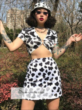 Sun-imperial Cow Print Two Piece Skirt Set T Crop top and 2 piece, piece set, skirt SUN-IMPERIAL United States