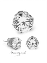 Cubic Zirconia Round Stud Earrings Stainless Steel Silver Ear Piercing Jewelry Men Women All Earrings, classic designed, cubic zirconia