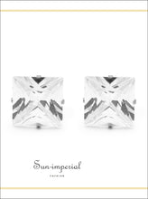 Cubic Zirconia Square Stud Earrings Stainless Steel Silver Ear Piercing Jewelry Men Women 14K gold plated, All Earrings, classic designed,