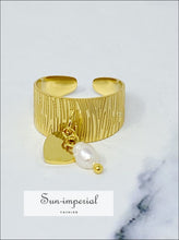 Gold-filled Cuff Dangle Ring With Heart Pendent And Pearl Detail Sun-Imperial United States