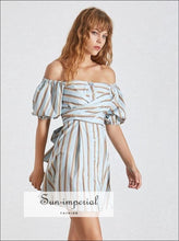 Cybil Dress - Casual Striped for Women Asymmetrical Collar Half Sleeve High Waist Hit Color Collar, Dress, Sleeve, Waist, vintage 