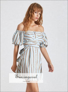 Cybil Dress - Casual Striped for Women Asymmetrical Collar Half Sleeve High Waist Hit Color Collar, Dress, Sleeve, Waist, vintage 