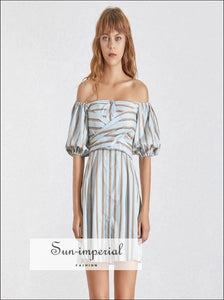 Cybil Dress - Casual Striped for Women Asymmetrical Collar Half Sleeve High Waist Hit Color Collar, Dress, Sleeve, Waist, vintage 