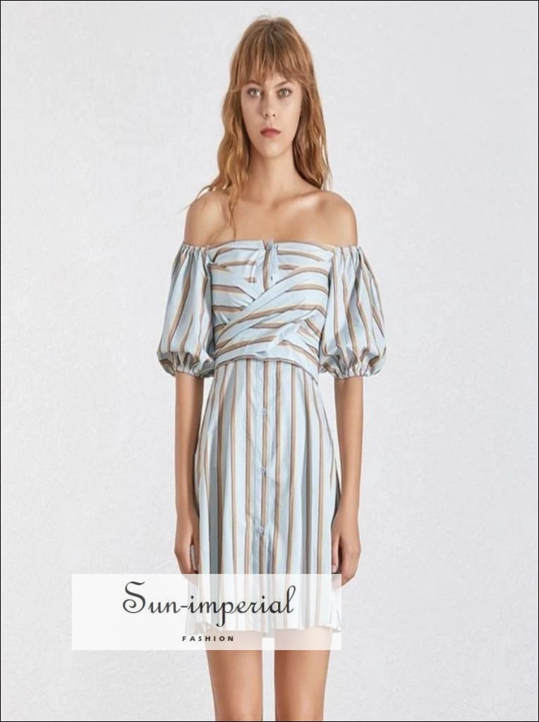 Cybil Dress - Casual Striped for Women Asymmetrical Collar Half Sleeve High Waist Hit Color Collar, Dress, Sleeve, Waist, vintage 