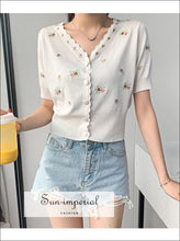 Daisy Embroidery Short Sleeve Cropped Cardigan - Sun Imperial (photo 10)