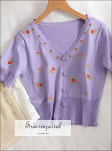 Daisy Embroidery Short Sleeve Cropped Cardigan - Sun Imperial (photo 1)