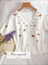 Daisy Embroidery Short Sleeve Cropped Cardigan - Sun Imperial (photo 2)