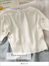 Daisy Embroidery Short Sleeve Cropped Cardigan - Sun Imperial (photo 3)