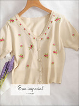 Daisy Embroidery Short Sleeve Cropped Cardigan - Sun Imperial (photo 4)