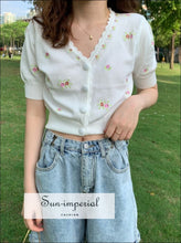 Daisy Embroidery Short Sleeve Cropped Cardigan - Sun Imperial (photo 5)