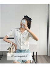 Daisy Embroidery Short Sleeve Cropped Cardigan - Sun Imperial (photo 7)