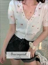 Daisy Embroidery Short Sleeve Cropped Cardigan - Sun Imperial (photo 8)