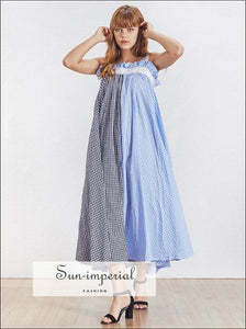Dallas Dress- Plaid Two Tone a Line Women Maxi Dress Slit Oversize Sleeveless Grid Maxi Dress