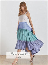 Daniel Dress - Casual Sleeveless Color Block Midi Asymmetrical Slit Casual, Off Shoulder, Patchwork Dresses, Sleeveless, vintage 