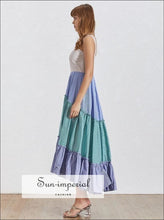 Daniel Dress - Casual Sleeveless Color Block Midi Asymmetrical Slit Casual, Off Shoulder, Patchwork Dresses, Sleeveless, vintage 