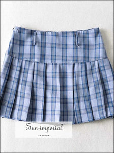 Dark Blue High Waist Pleated Tennis Check Mini Skirt with Underpants chick sexy style, street style SUN-IMPERIAL United States