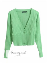 Deep V-Neck Ribbed Cardigan with Leather Sleeve - Sun Imperial (photo 10)