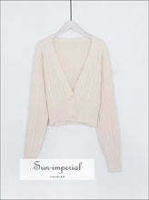 Deep V-Neck Ribbed Cardigan with Leather Sleeve - Sun Imperial (photo 3)