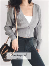 Deep V-Neck Ribbed Cardigan with Leather Sleeve - Sun Imperial (photo 4)